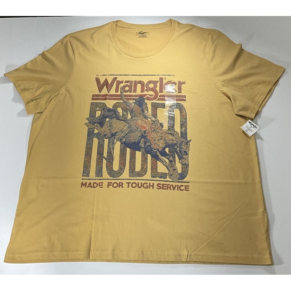 Wrangler Rodeo "Made For Tough Service" Soft 100% Cotton Gold T-Shirt Men's XXL